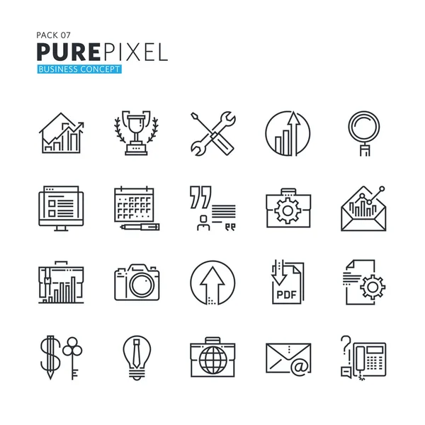 Conjunto de ícones de conceito de negócio perfeito de pixel de linha fina moderna . — Vetor de Stock