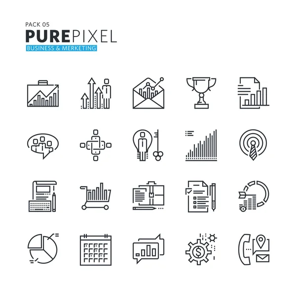 Satz moderner dünner Pixel perfekte Ikonen des Geschäfts und des Marketings. — Stockvektor
