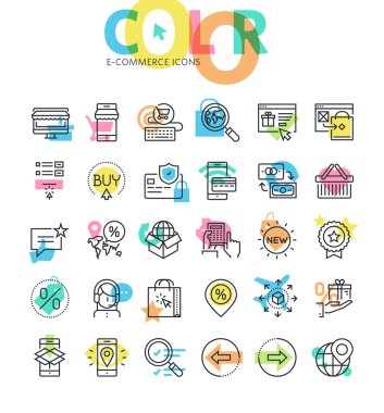 E-ticaret, online satış düz çizgi Icons set