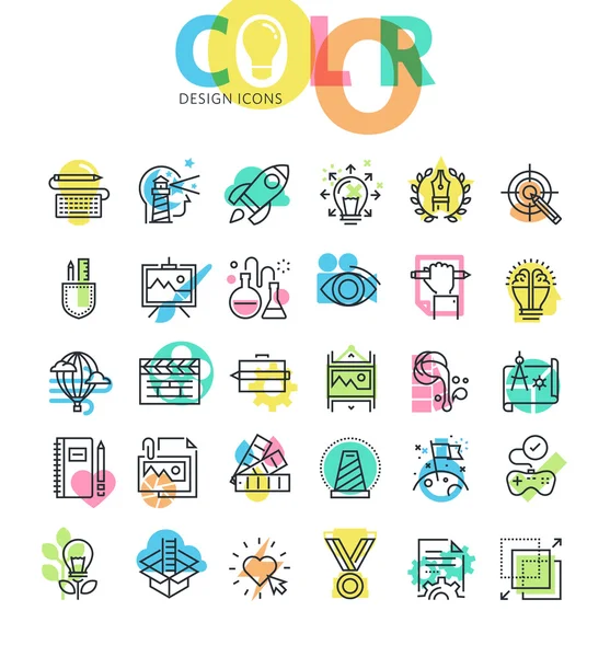 Flat line icons set of graphic design and product development process, media technology. — Stock Vector