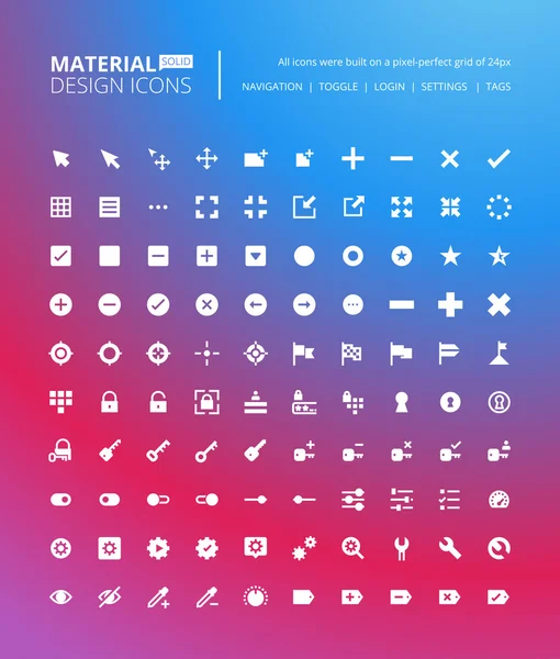 Ícones de design de material sólido perfeito Pixel — Vetor de Stock
