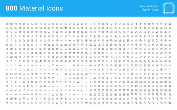 Материал дизайн пикселей идеальный набор значков
