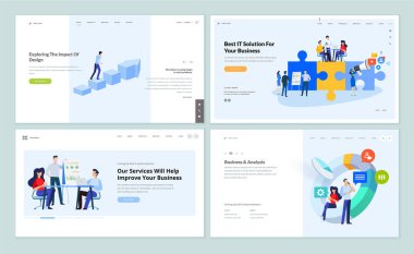 İş hizmetleri ve uygulama, veri analizi, pazarlama ve web tasarımı için bir dizi web sitesi tasarımı. Web sitesi ve mobil site geliştirme için vektör illüstrasyon kavramları. 