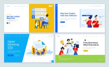 Web sitesi tasarım dizaynları, proje yönetimi, dijital pazarlama, yaratıcı çözümler, iş uygulaması. Web sitesi ve mobil site geliştirme için vektör illüstrasyon kavramları. 