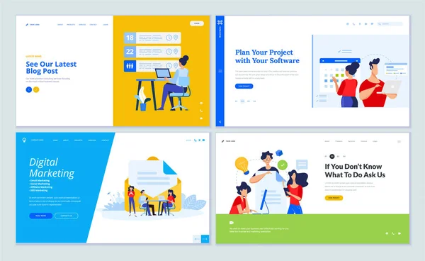 Set Von Website Template Designs Für Blog Projektmanagement Digitales Marketing — Stockvektor