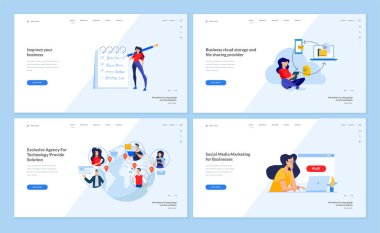 Web sayfası tasarım şablonları, bulut hesaplama, ağ oluşturma, dijital pazarlama koleksiyonu. Web sitesi ve mobil site geliştirme için vektör illüstrasyon kavramları. 
