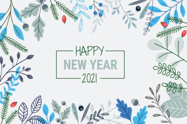 Mutlu yıllar 2021. Geçmiş için vektör illüstrasyon kavramı, tebrik kartı, web sitesi ve cep telefonu afişi, parti davetiye kartı, sosyal medya afişi, pazarlama materyali.