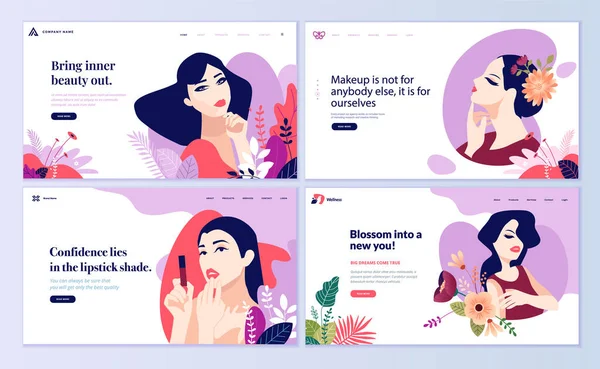 Plantillas Diseño Página Web Para Belleza Cosméticos Maquillaje Productos Naturales — Vector de stock