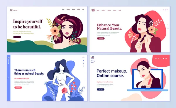 Templat Desain Halaman Web Yang Ditetapkan Untuk Kecantikan Kosmetik Makeup - Stok Vektor