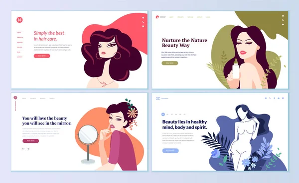 Web Page Design Templates Set Beauty Cosmetics Makeup Natural Products — Stock Vector