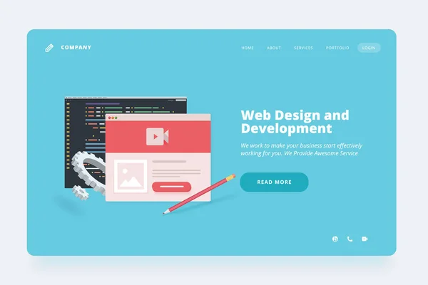 ウェブデザインテンプレート ウェブデザインと開発のためのウェブサイトやランディングページデザインのベクトルイラストのコンセプト アプリ開発 対応デザイン Seo — ストックベクタ