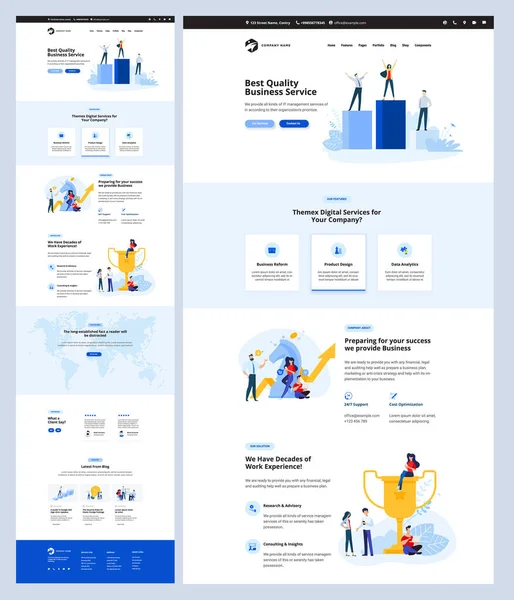 1ページのウェブサイトデザインテンプレート ビジネスの成功 デジタルサービス データ分析 Seoのトピックに関するWebデザインと開発のためのベクトルイラストの概念 — ストックベクタ