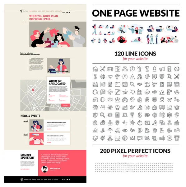 One Page Website Design Template Set Vector Illustrations Icons Web ...