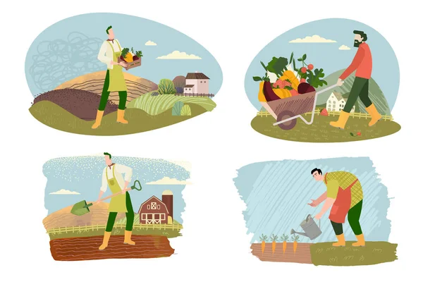 Biologische Landbouw Landbouw Tuinbouw Vector Illustraties Van Biologische Voedselproductie Voor — Stockvector