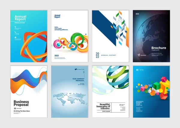 Σύνολο Φυλλαδίου Ετήσια Έκθεση Επιχειρηματικό Σχέδιο Καλύπτουν Πρότυπα Σχεδιασμού Εικονογράφηση — Διανυσματικό Αρχείο