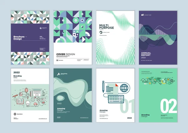 Set Van Brochure Jaarverslag Bedrijfsplan Omslag Ontwerp Sjablonen Vector Illustraties — Stockvector