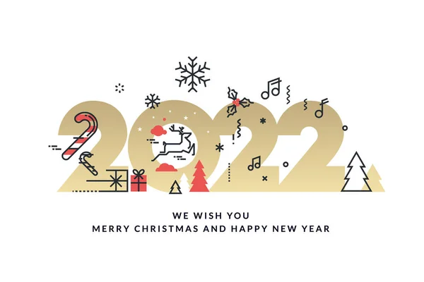 Joyeux Noël Bonne Année 2022 Carte Voeux Concept Illustration Vectorielle — Image vectorielle