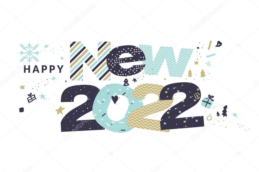 Happy New Year 2022 greeting card. Vector illustration concept for background, greeting card, party invitation card, website banner, social media banner, marketing material.