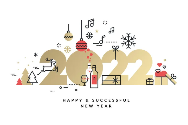 Happy New Year 2022 Greeting Card Vector Illustration Concept Background — Stock Vector