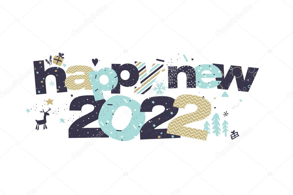 Happy New Year 2022 greeting card.. Vector illustration concept for background, greeting card, party invitation card, website banner, social media banner, marketing material.