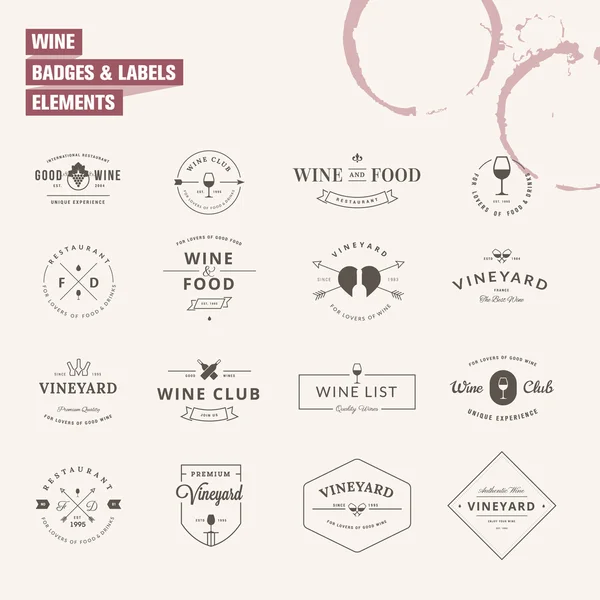 Sada prvků odznaky a štítky pro víno — Stockový vektor
