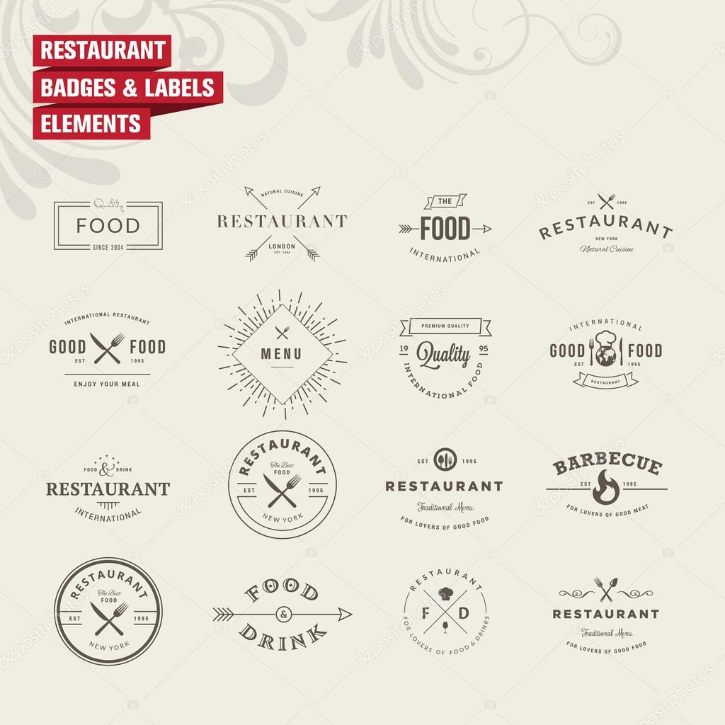 Set of badges and labels elements for restaurant