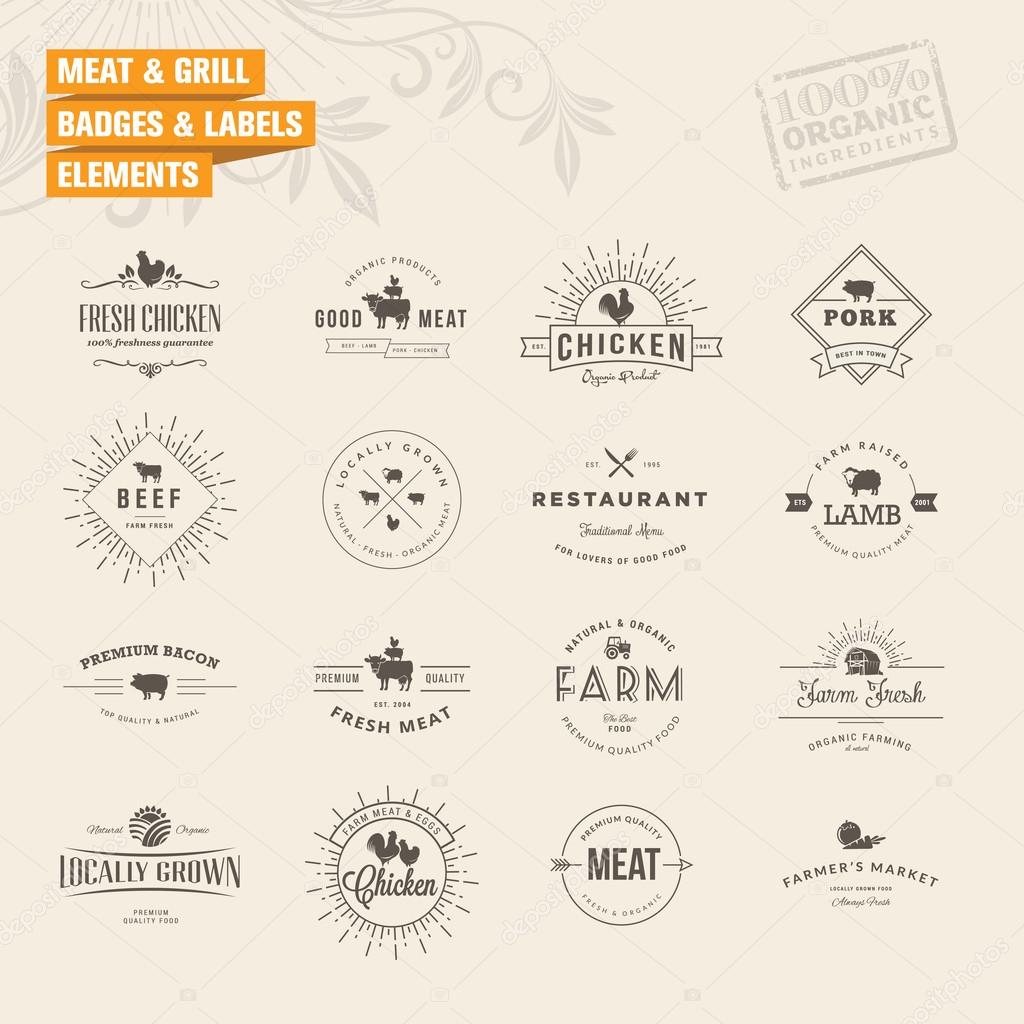 Set of badges and labels elements for meat and grill