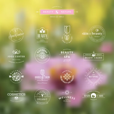 vintage tarzı elemanları için etiketleri ve rozetleri güzellik, sağlık, kozmetik, spa ve wellness, doğa arka planda
