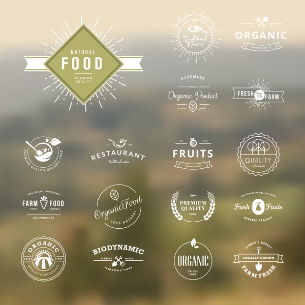 Set of vintage style elements for labels and badges for natural food and drink, organic products, biodynamic agriculture, on the nature background