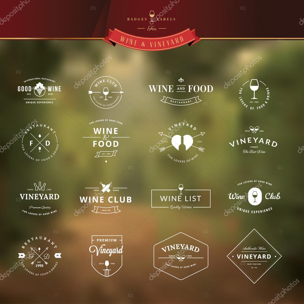 Set of badges and labels elements for wine