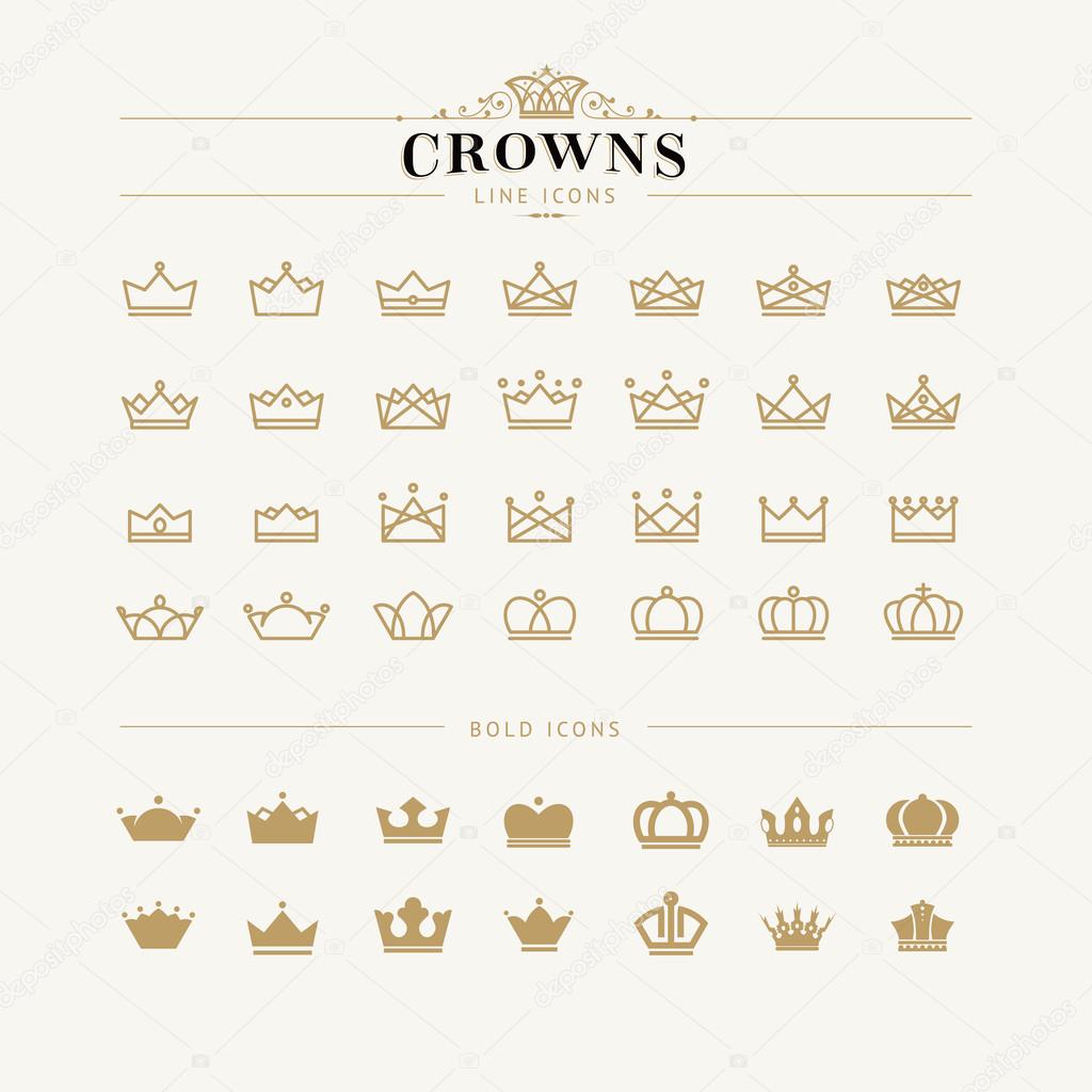 Set of crown line and bold icons