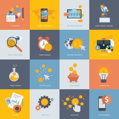 Set of flat design concept icons for finance, banking, online payment, online commerce