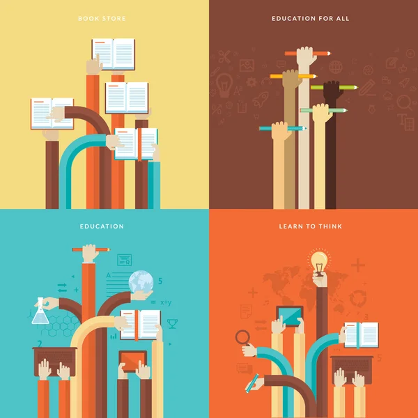 Set di icone del concetto di design piatto per l'istruzione — Vettoriale Stock