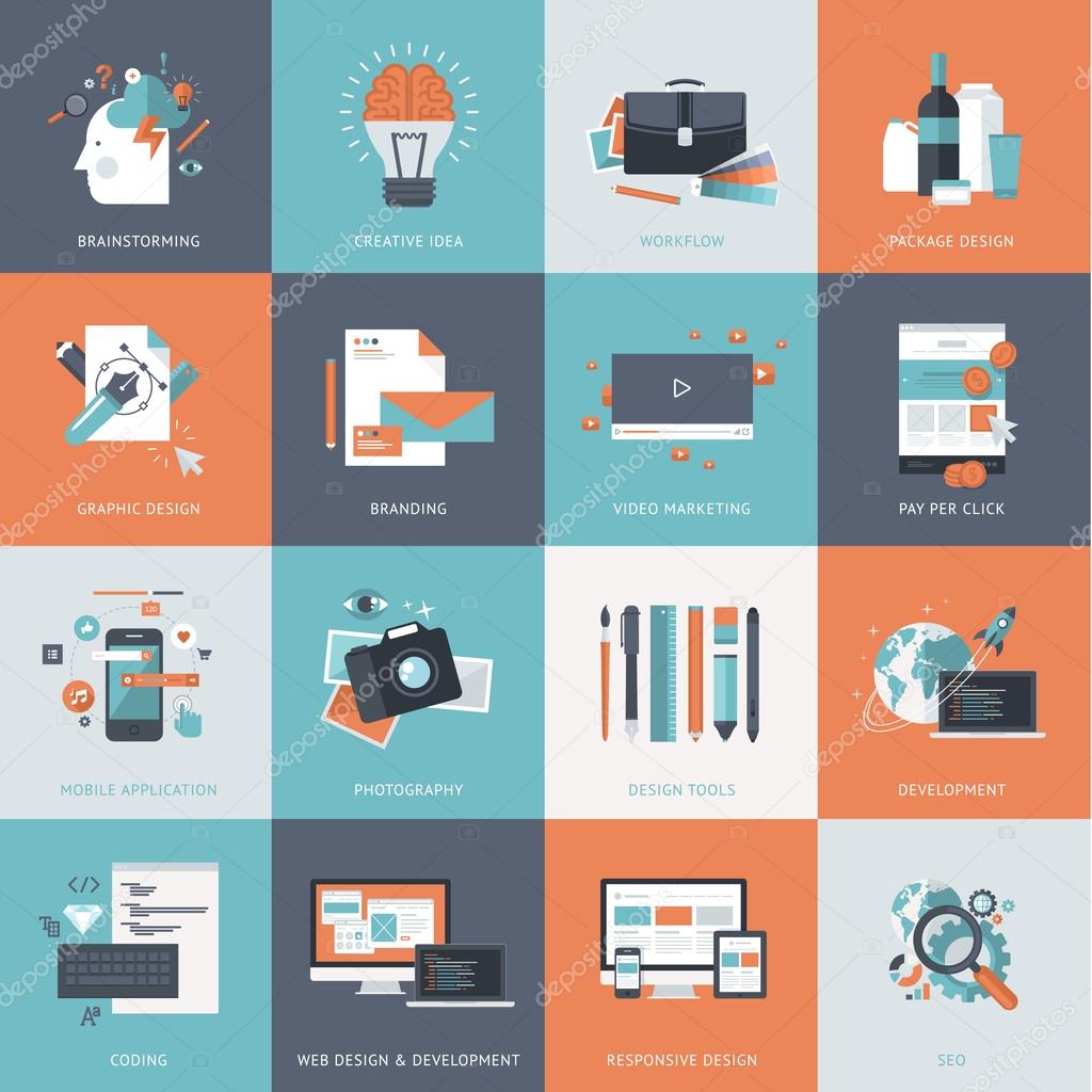 Icons for website development and mobile phone services and apps