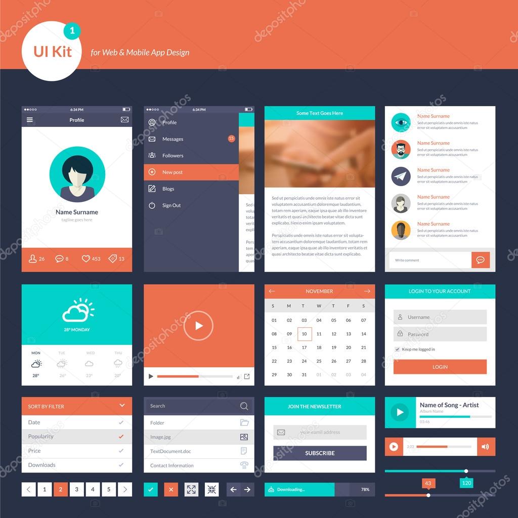 UI and UX kit for website and mobile app designs