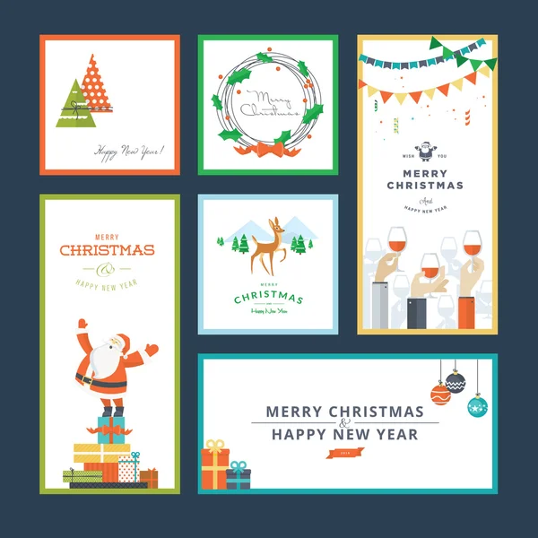 平面设计矢量图圣诞节和新年贺卡一套 — 图库矢量图片
