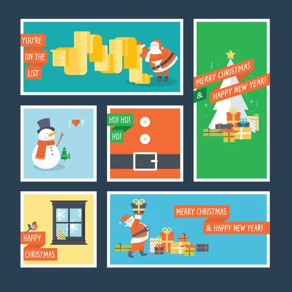 Set de tarjetas de felicitación de Navidad y Año Nuevo de diseño plano — Vector de stock