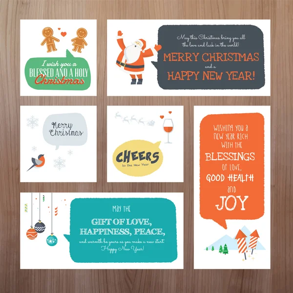 Set de plantillas de tarjetas de felicitación de Navidad y Año Nuevo de diseño plano — Vector de stock