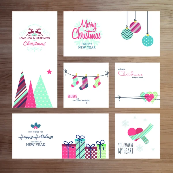Plantillas de tarjetas de felicitación de Navidad y Año Nuevo — Vector de stock