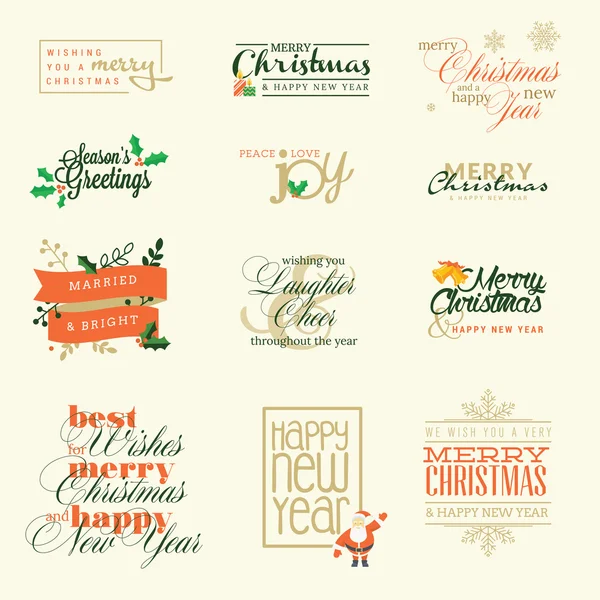 Conjunto de elementos para tarjetas de felicitación de Navidad y Año Nuevo, insignias y pegatinas — Vector de stock