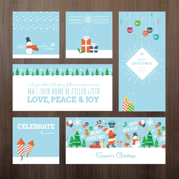Set von flachen Design-Weihnachts- und Neujahrskarten-Konzept — Stockvektor