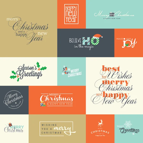 Conjunto de elementos de diseño plano para tarjetas de felicitación de Navidad y Año Nuevo — Vector de stock