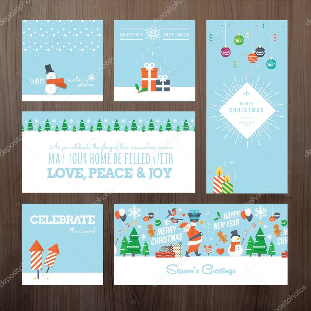 Set of flat design Christmas and New Year greeting card concept