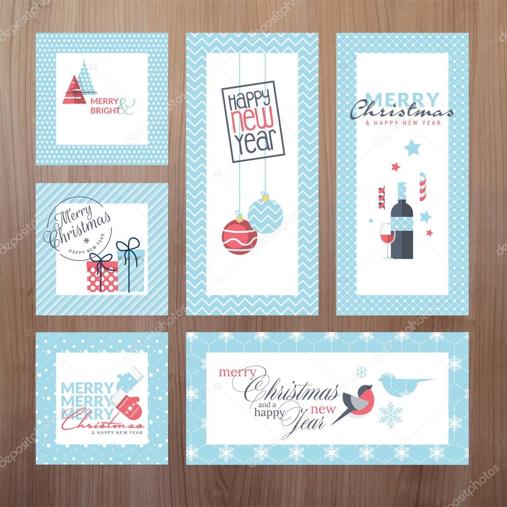 Set of modern Christmas and New Year greeting cards