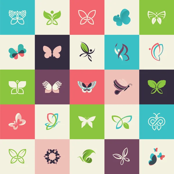 Uppsättning platt design butterfly ikoner — Stock vektor