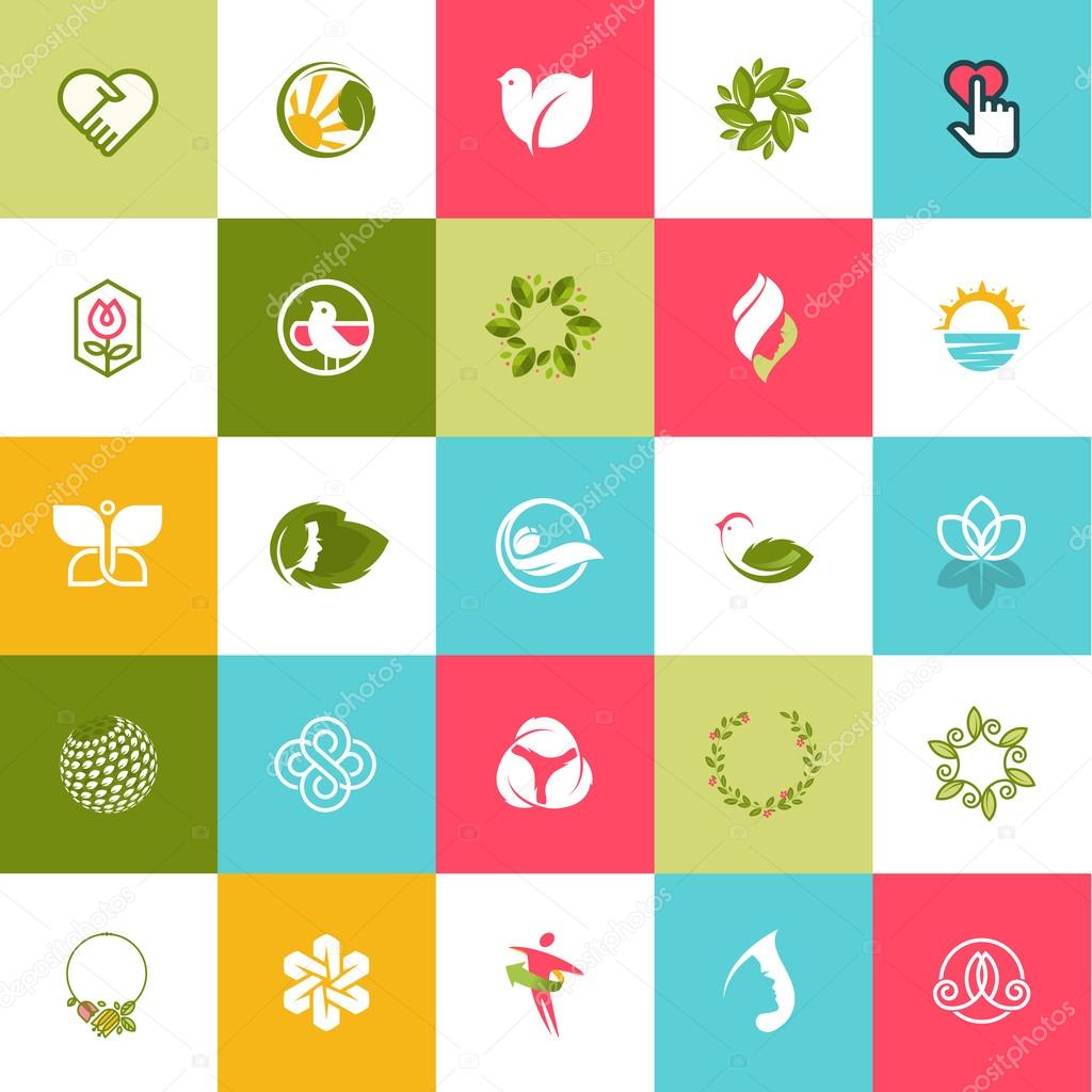 Set of flat design icons for beauty and nature