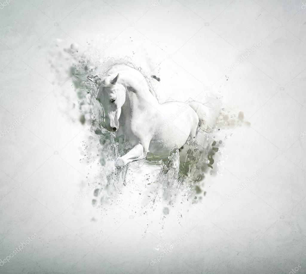 Graceful white horse, abstract animal concept.