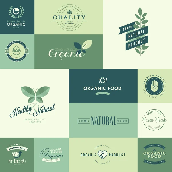 Conjunto de iconos de diseño plano para productos orgánicos naturales — Archivo Imágenes Vectoriales