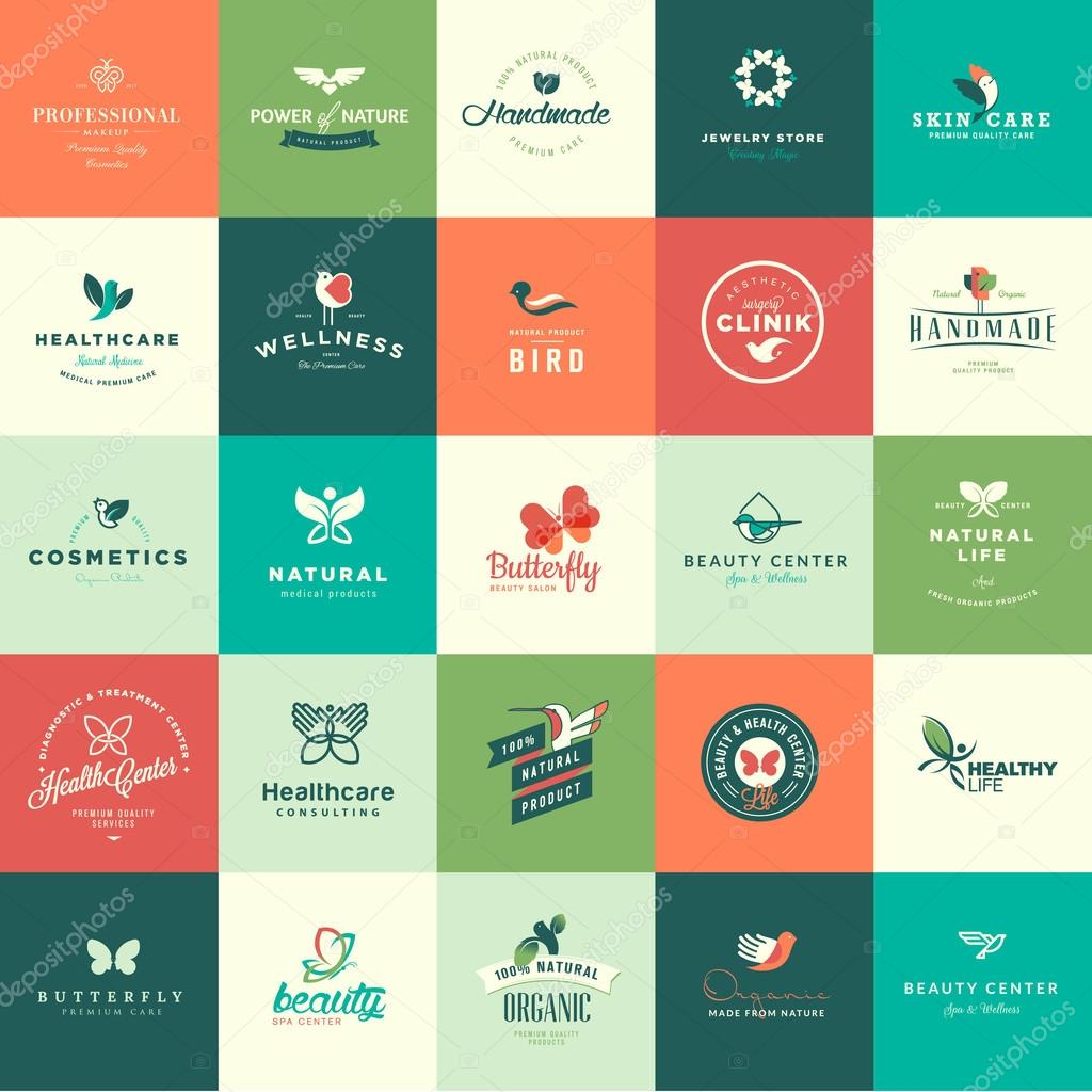 Set of flat design animals and nature icons