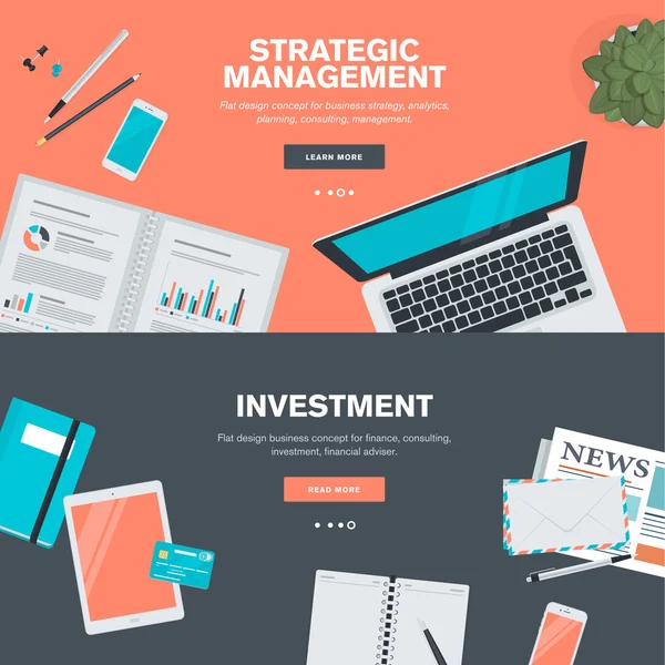 Verzameling platte ontwerp illustratie concepten voor strategisch management en investeringen. — Stockvector